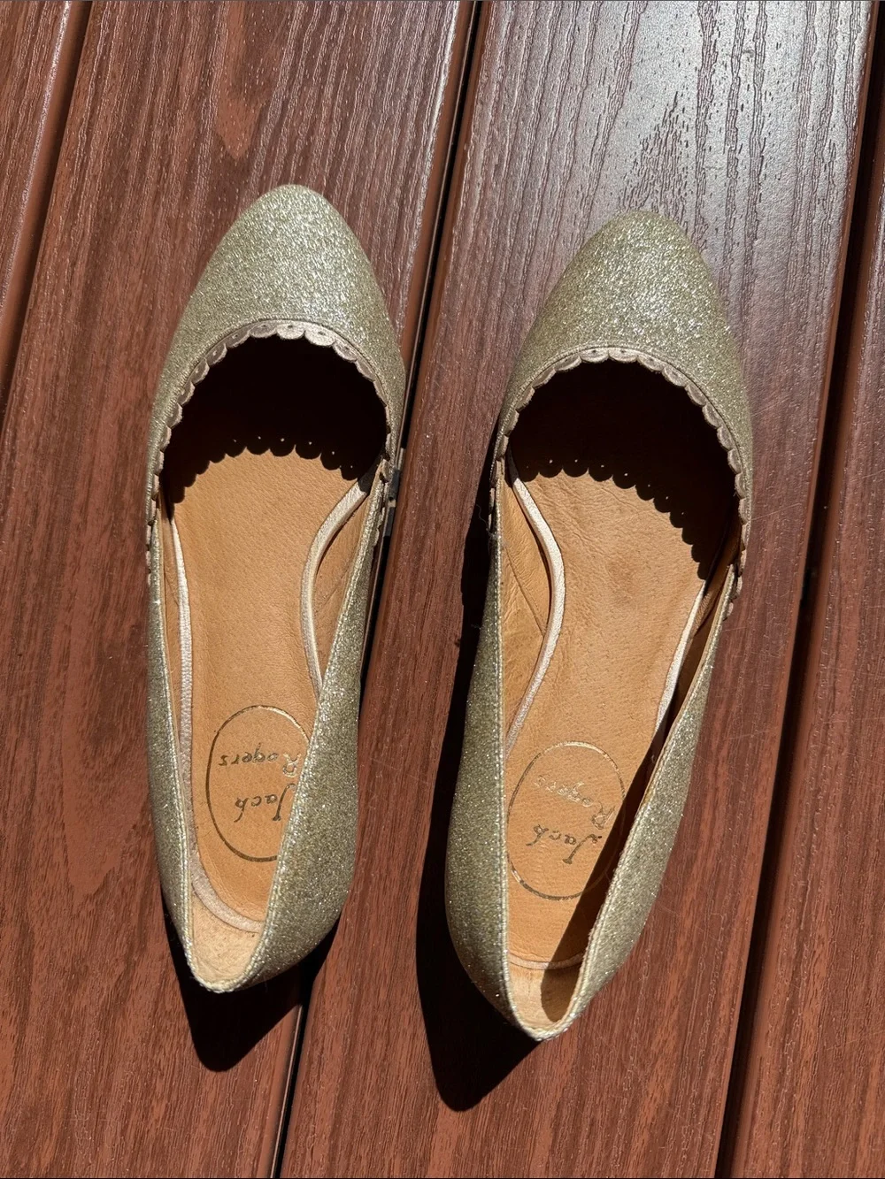 Jack Rogers 5.5M Gold Glitter Scalloped Ballet Flats